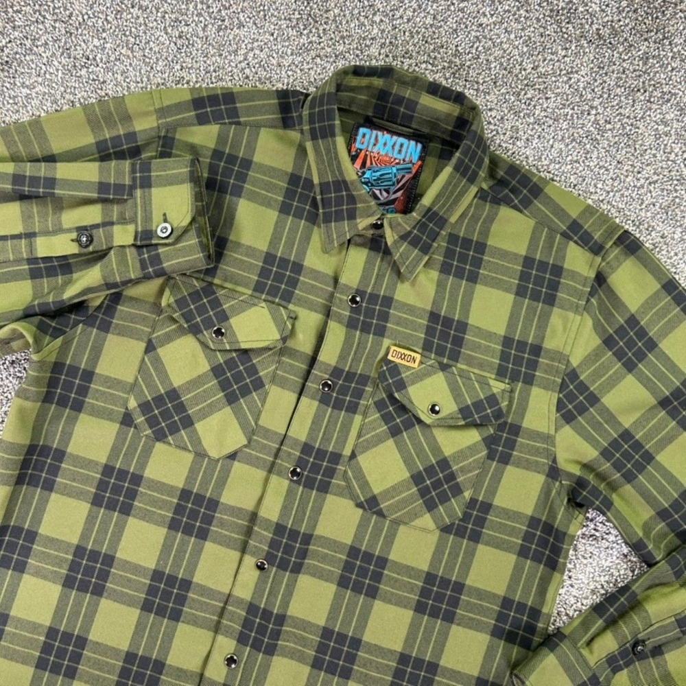 Dixxon Flannel 38 Special‎ D-Tech Flannel Shirt Olive Black Plaid Mens Medium